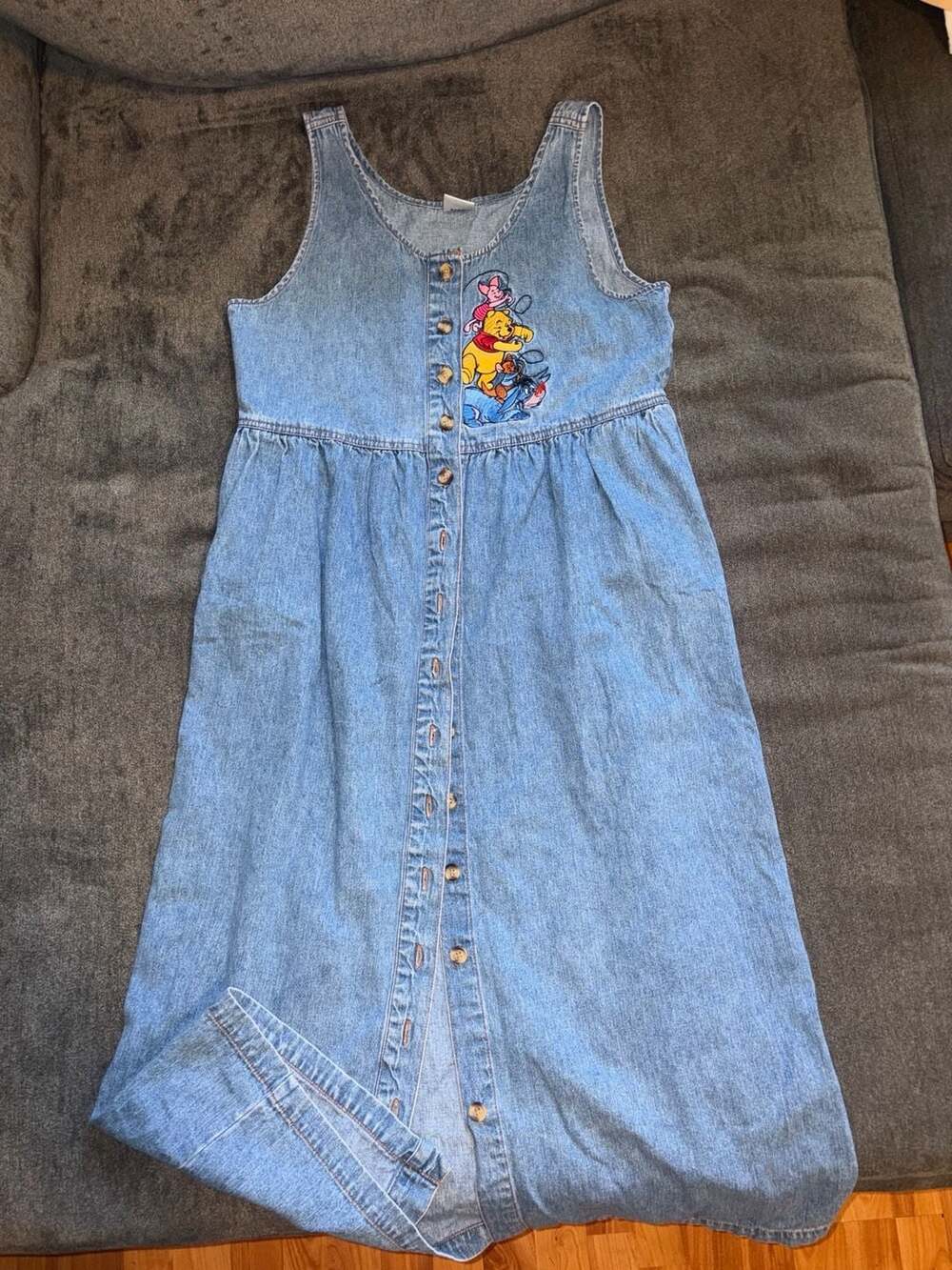 Vintage Disney Winnie The Pooh Embroidered Denim Maxi Dress